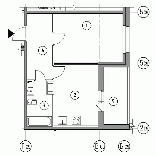 Однокомнатная квартира 46.4 м²