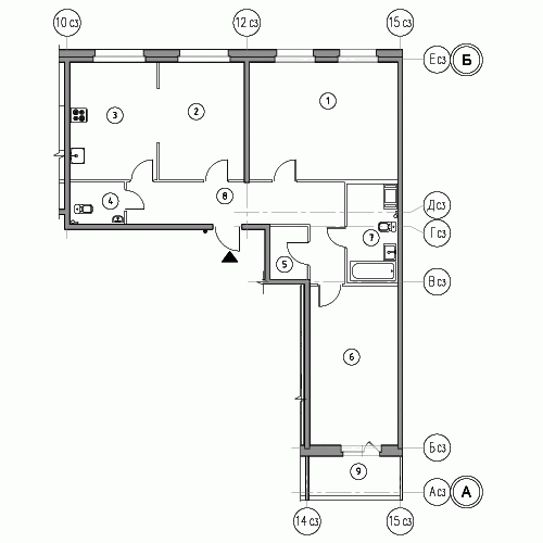 Трёхкомнатная квартира 103.1 м²