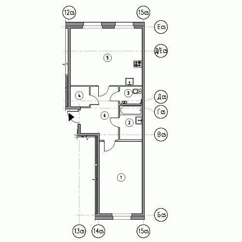 Однокомнатная квартира 62.4 м²