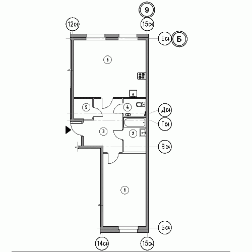 Однокомнатная квартира 62.3 м²