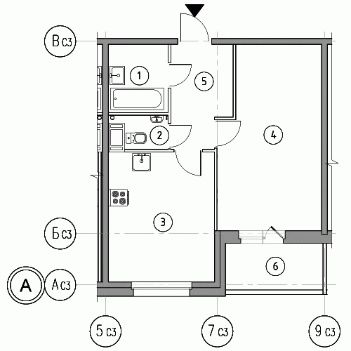 Однокомнатная квартира 47.6 м²