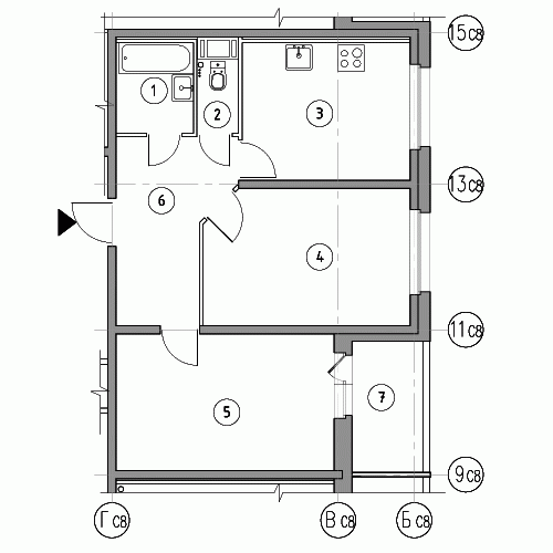 Двухкомнатная квартира 59.2 м²