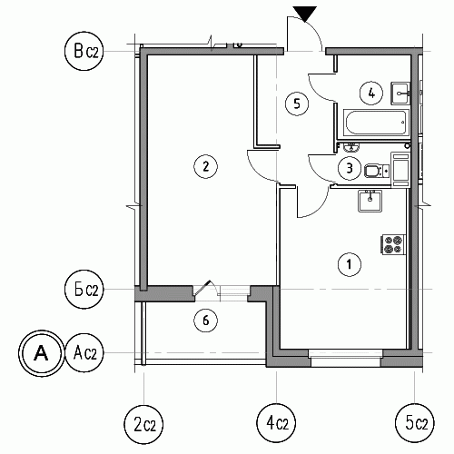 Однокомнатная квартира 47.6 м²