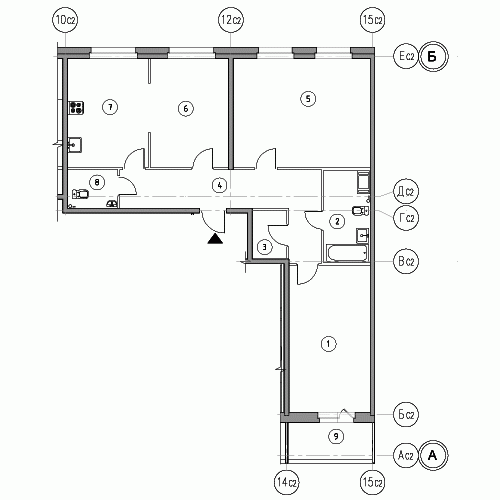Трёхкомнатная квартира 103.1 м²