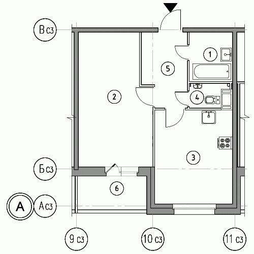 Однокомнатная квартира 47.7 м²