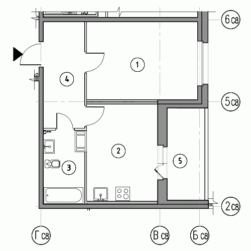 Однокомнатная квартира 46.4 м²