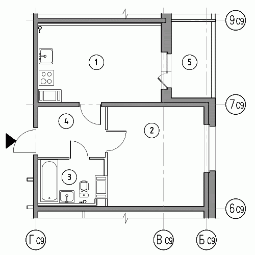 Однокомнатная квартира 43 м²