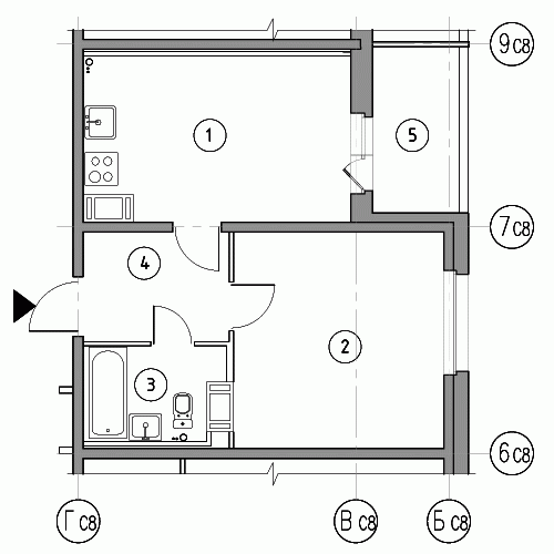 Однокомнатная квартира 43 м²