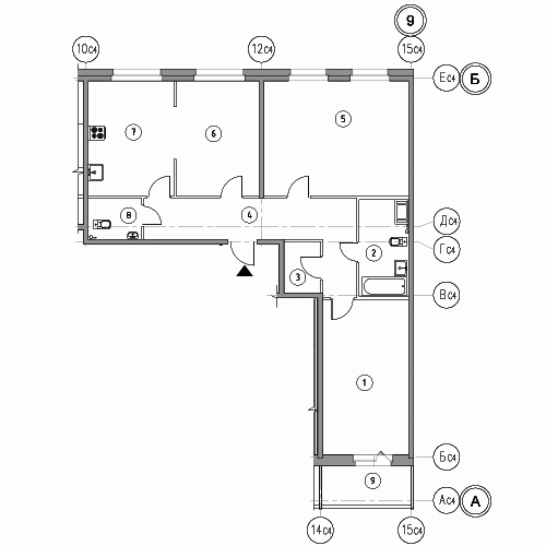 Трёхкомнатная квартира 103.1 м²