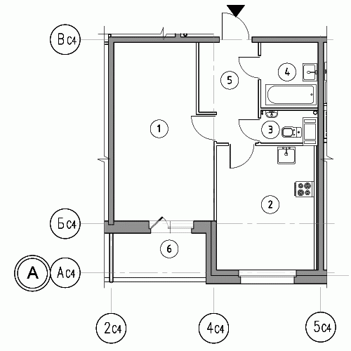 Однокомнатная квартира 47.1 м²