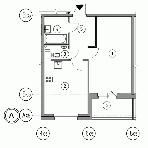 Однокомнатная квартира 47.6 м²