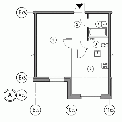 Однокомнатная квартира 45.8 м²