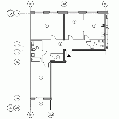 Трёхкомнатная квартира 106.2 м²