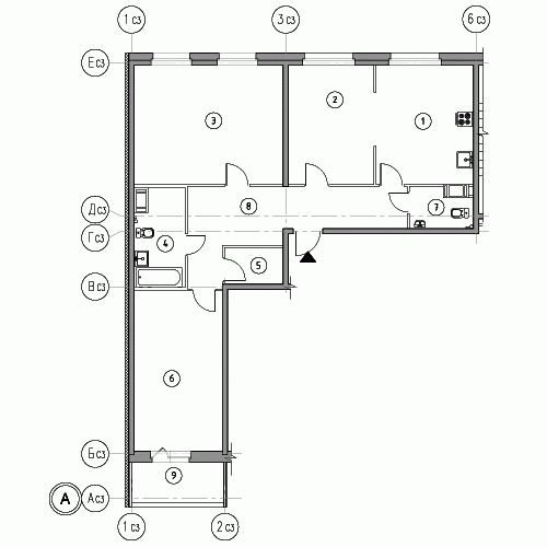 Трёхкомнатная квартира 106.2 м²