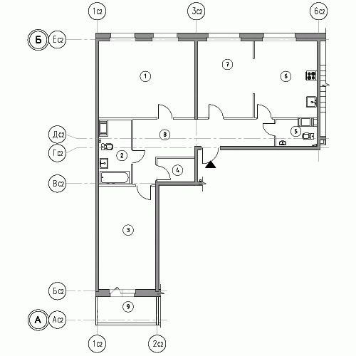 Трёхкомнатная квартира 106.2 м²
