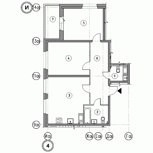 Двухкомнатная квартира 72.8 м²