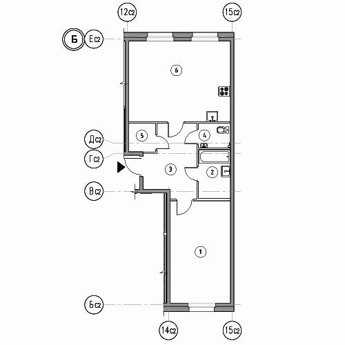 Однокомнатная квартира 62.3 м²