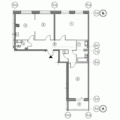 Трёхкомнатная квартира 102.6 м²