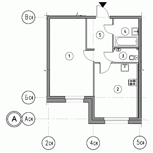Однокомнатная квартира 45.2 м²