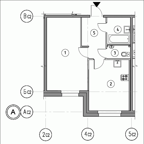 Однокомнатная квартира 45.2 м²
