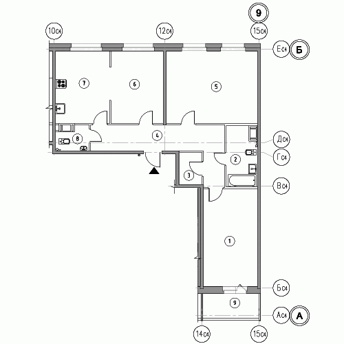 Трёхкомнатная квартира 102.6 м²