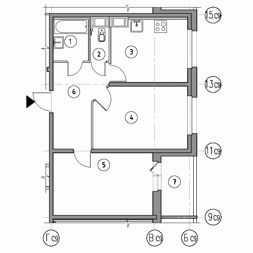 Двухкомнатная квартира 58.9 м²