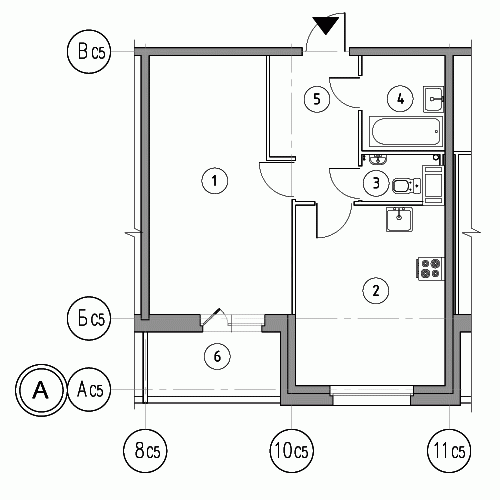 Однокомнатная квартира 47.6 м²