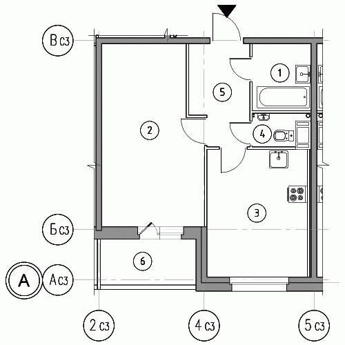 Однокомнатная квартира 47.6 м²